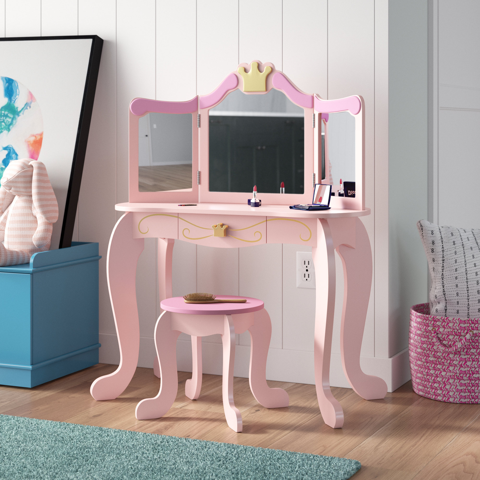 Kidkraft Princess Solid Wood Kids Vanity Set With Mirror Reviews Wayfair