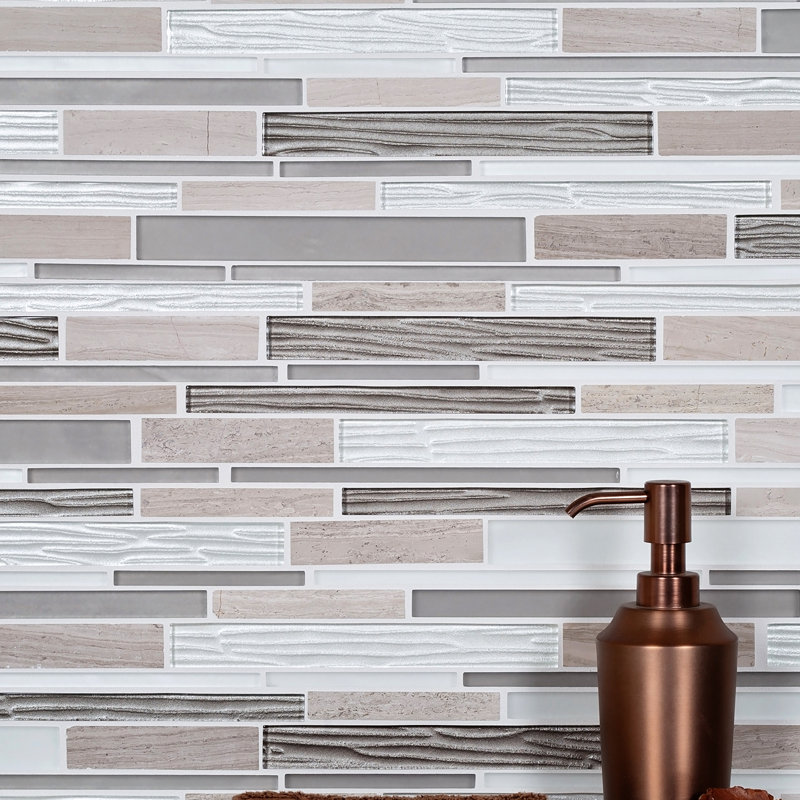 Apollo Tile Backsplash Tiles Sheet 11 8 X 11 8 Glass Tile For Kitchen Bathroom Flooring Gray Waterfall Mosaic White Gray 5 Pack Wayfair