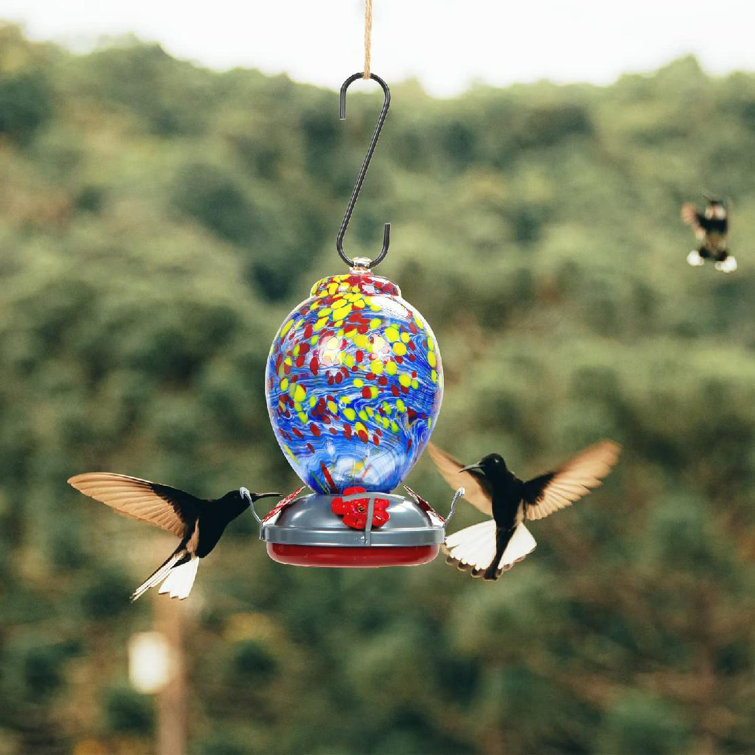 Hummingbird Feeder Glass Blowing Hanging Garden Outdoors Patio 30oz W/Hook USA 