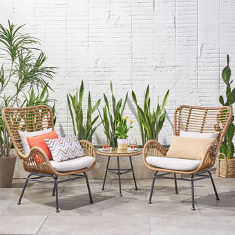 Breakwater Bay Ismail Monaco 3 Piece Rattan Seating Group Conversation Set With Cushions Reviews Wayfair