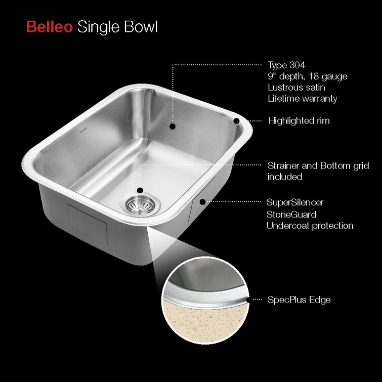 HOUZER BSS-2309 Belleo Series Topmount Single Bowl Kitchen Sink Stainless Steel 