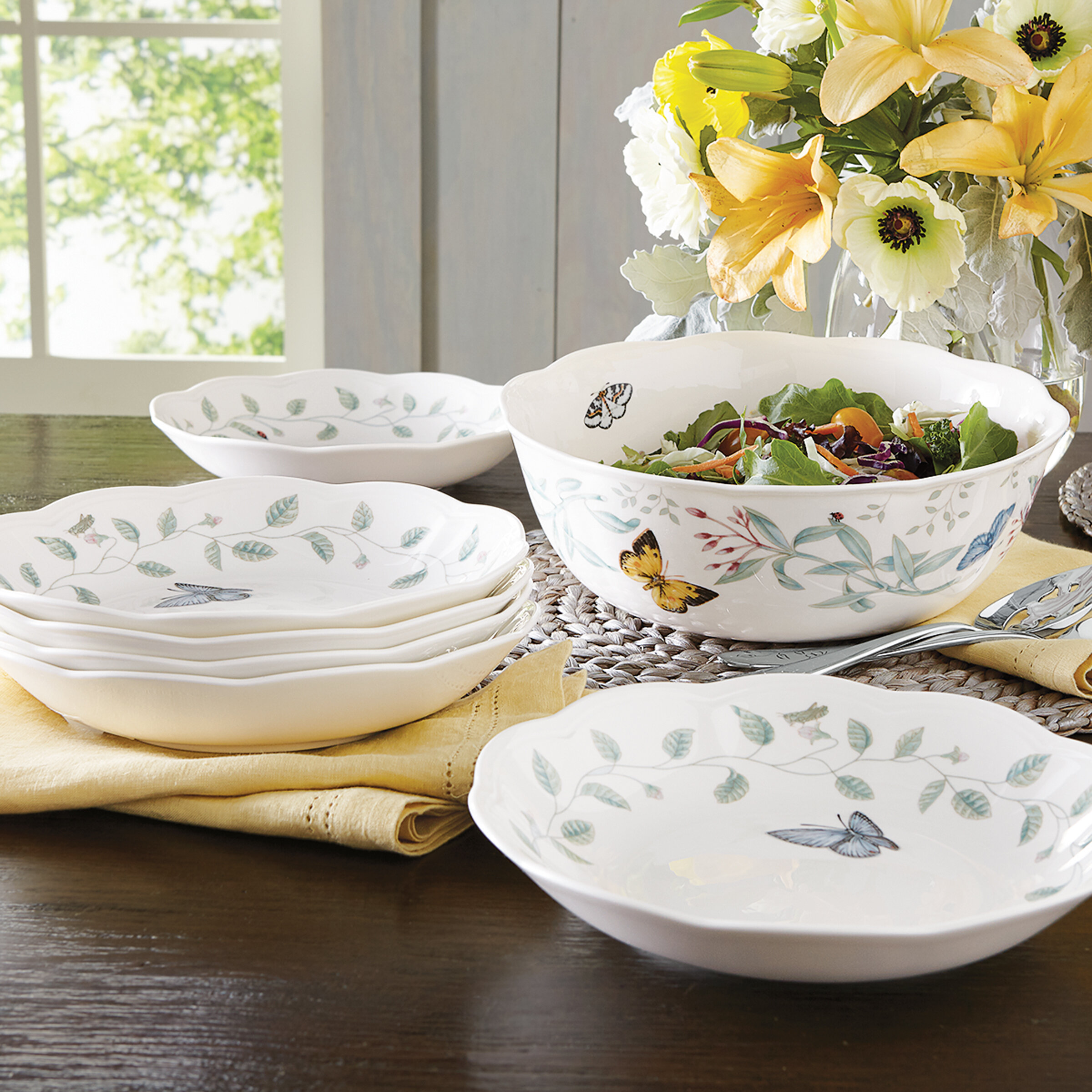 Set of 4 Lenox Butterfly Meadow Melamine All Purpose Bowls White 