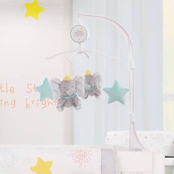 grey and yellow cot mobile