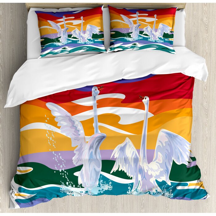 East Urban Home Ambesonne Swan Duvet Cover Set Funky Style Image