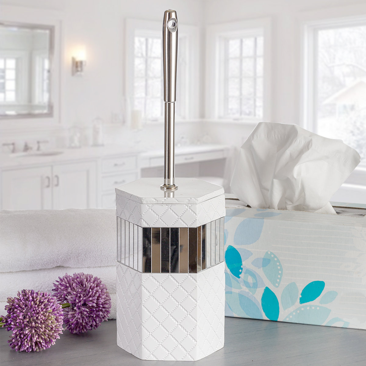 Orren Ellis Quilted Mirror 14in H Free Standing Toilet Brush And Holder Reviews Wayfair