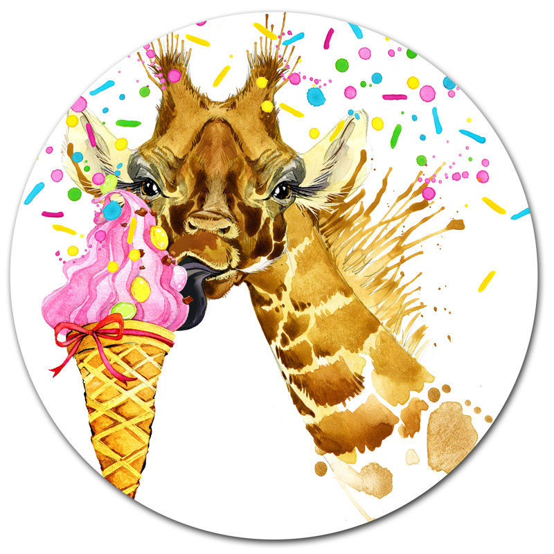 Designart Giraffe Eating Ice Cream Watercolor Oil Painting Print