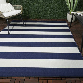 Andover Mills Perine Navy Blue Striped Indoor Outdoor Area Rug Reviews Wayfair
