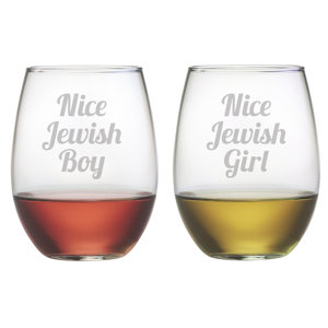Nice Jewish Boy and Girl Glass 21 oz. All Purpose Stemless Wine Glass (Set of 2)