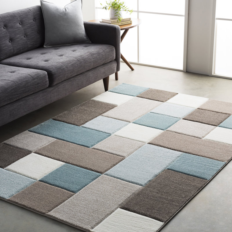 Wrought Studio Mott Street Modern Geometric Carved Teal Brown Area Mott Street Modern Geometric Carved Teal Brown Area Rug