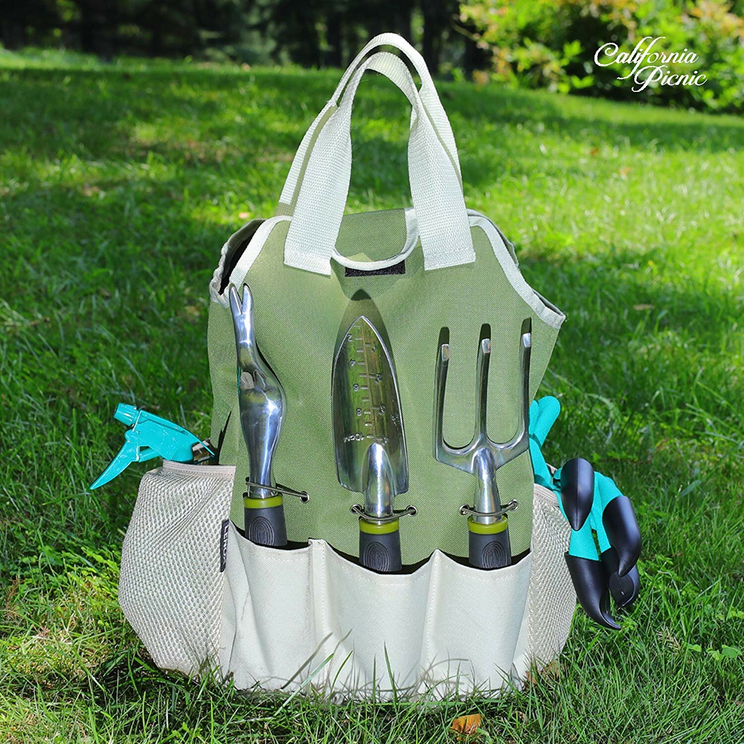 9 Piece Garden Tool Set Includes Garden Tote Bag and 6 Hand Tools
