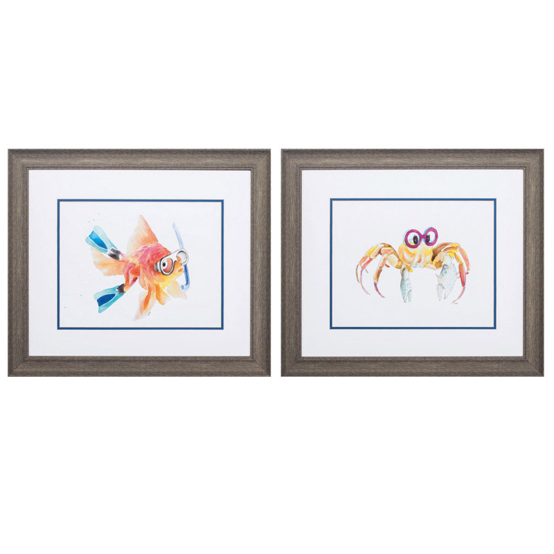 Highland Dunes Fish Crab 2 Piece Picture Frame Graphic Art Print Set On Paper Wayfair