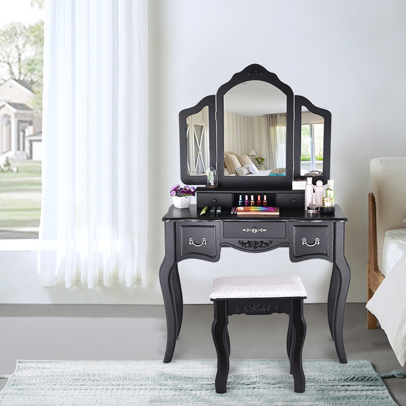Station Makeup Table And Wooden Stool - Makeup Station Vanity Station Makeup Table And Wooden Stool - Makeup Station Vanity