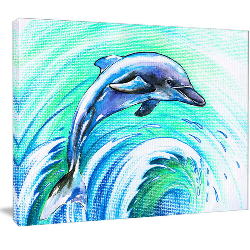 Ebern Designs Jumping Dolphin Watercolor Painting Print On