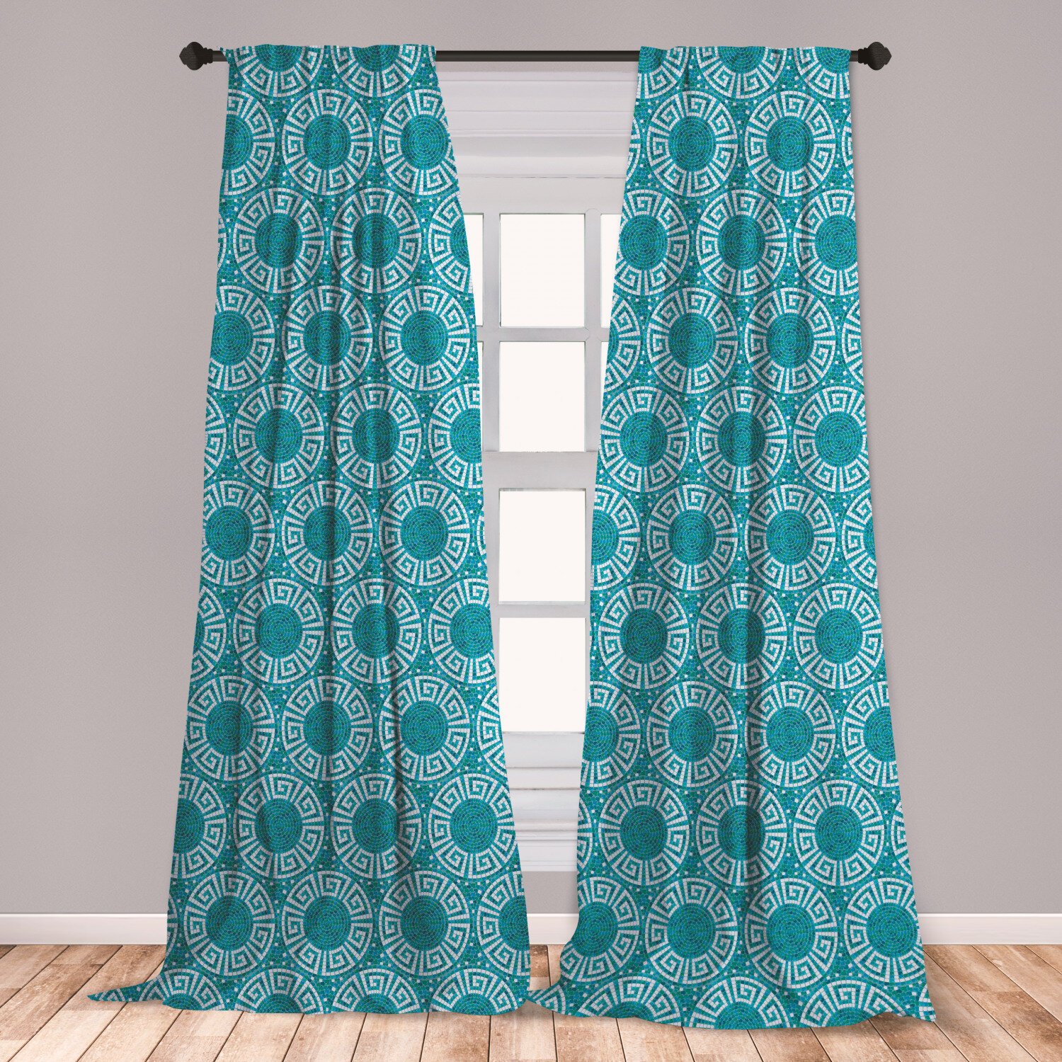 Ambesonne Aqua Curtains Greek Meander Mosaic Pattern Classical Geometrical Ornament Architecture Window Treatments 2 Panel Set For Living Room