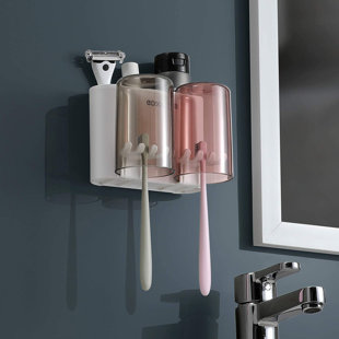 Toothbrush Holder Set Wall Stand Mount Bathroom Mirror Tube Kids Rack Storage 4 