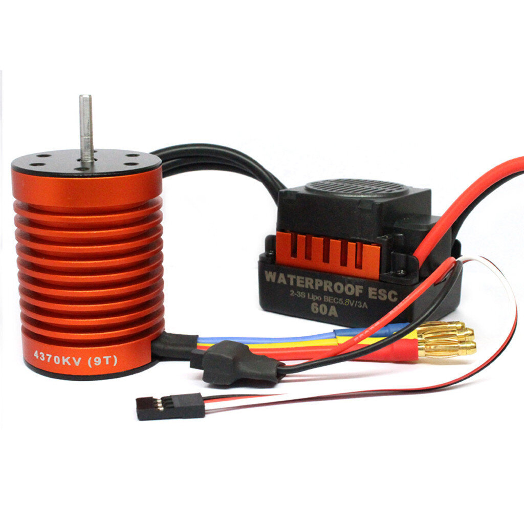 9T 4370KV Brushless Motor+60A ESC Speed Controller Combo for 1/10 RC Car Parts 