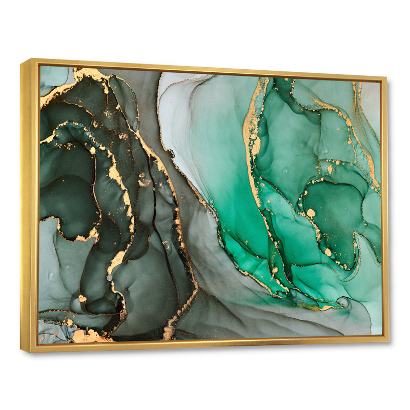 Turquoise and Gray Luxury Abstract Fluid Art I - Print on Canvas