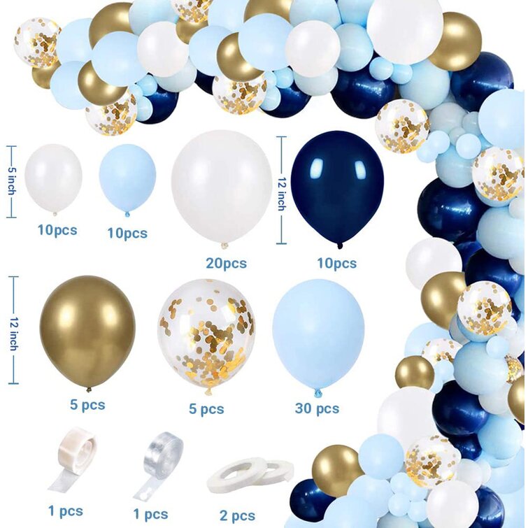 Blue & White 1st Birthday Party Air Fill Only Latex Balloons Decorations 10pk