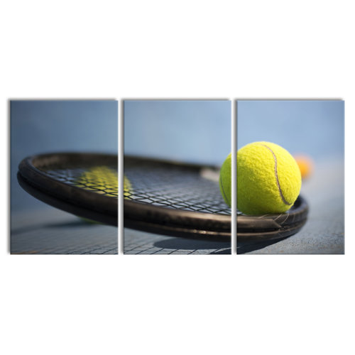 Tennis Racket and Balls Photographic Art Print Multi-Piece Image on Canvas East Urban Home Size: 100 cm H x 210 cm W