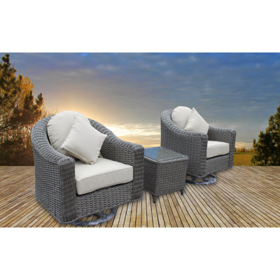 Bayou Breeze Geddes 3 Piece Sunbrella Conversation Set with Cushions  Frame Color: Gray