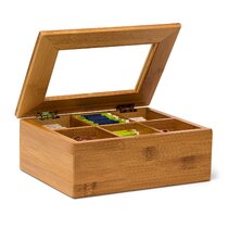 Gray Natural Wooden Tea Box Storage 21 x 16 x 8,5 cm Decoupage Tea Organiser 6 Compartments 