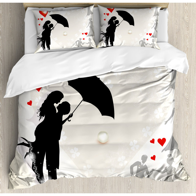 Ambesonne Wedding Decorations Couple In Love Umbrella Red Hearts