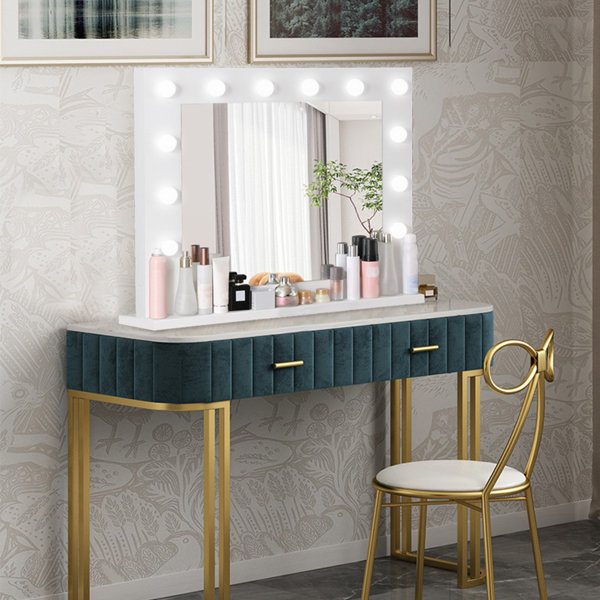 Latitude Run® White Makeup Vanity Mirror With Light Stage Large Beauty 