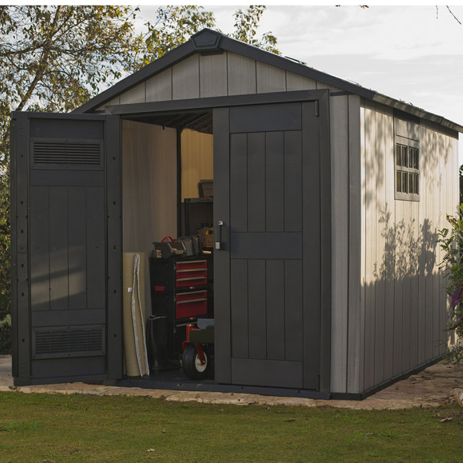 Sol 72 Outdoor 6.6ft. W x 8.6ft. D Plastic/Metal Bike Shed 