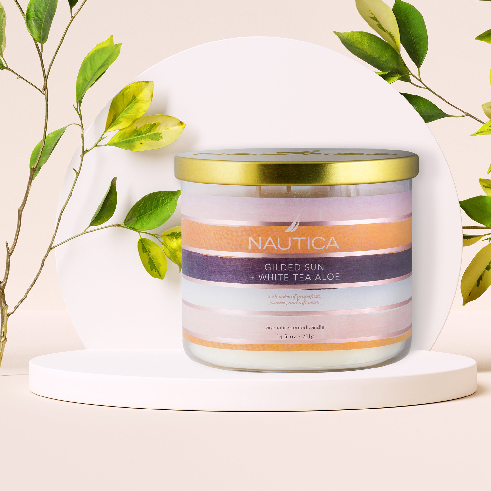 Nautica Gilded Sun + White Tea Aloe Scented Designer Candle Wayfair