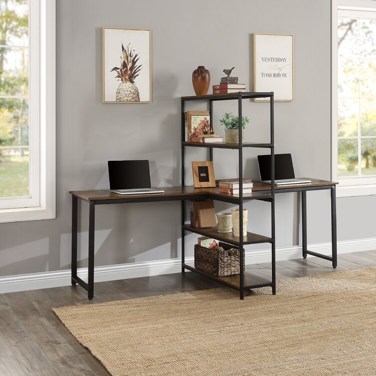 Double Workstation Desk with Storage Shelf for Two Person Writing Office Table 