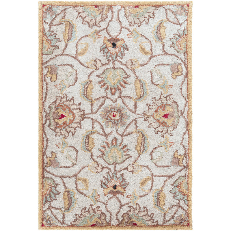 Charlton Home Keefer Floral Handmade Tufted Wool Beige Brown Area Rug Reviews Wayfair