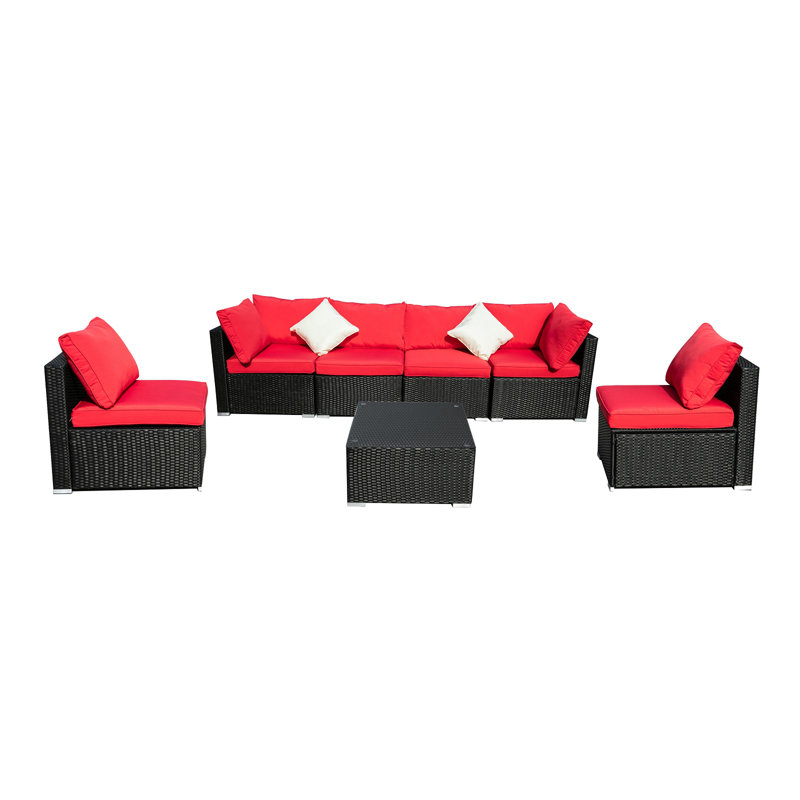 Longshore Tides Breccan Patio Furniture On Clearance 7 Piece Rattan Sectional Seating Group With Cushions Reviews