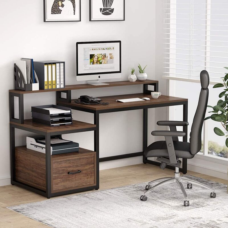 Inbox Zero Large Home Office Desk with Hutch & Reviews | Wayfair