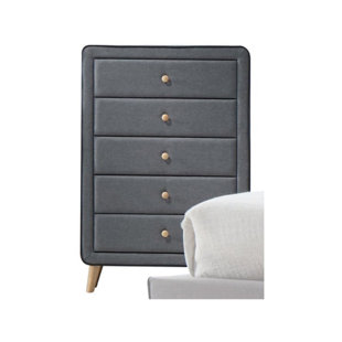 Go to store & view more images Wrought Studio Rizal Wood and Fabric Upholstery 5 Drawer Chest