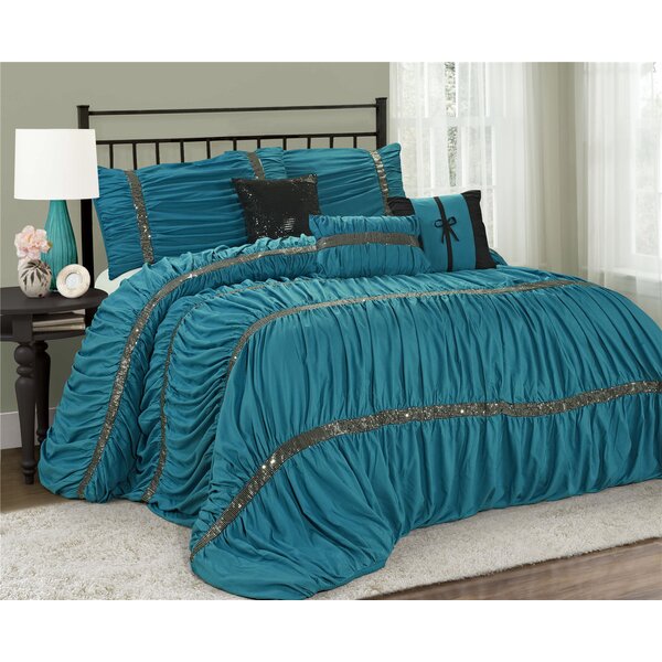 Luxury Conforter Bed Set With 7 Pcs Ultra Soft 3 Sizes Pillows Shams & Bedskirt 
