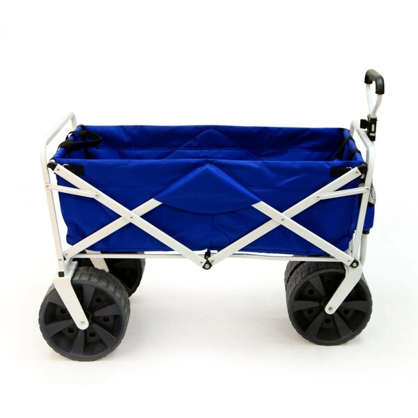 Picnic Blue Wheel Wagon All Terrain Folding Collapsible Utility Wagon with Push Bar for Beach Garden Park Sporting Events 
