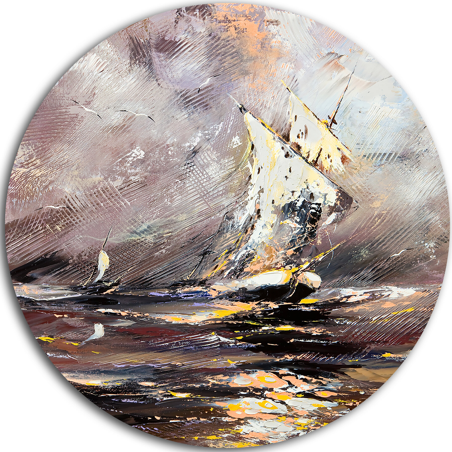 Designart Vessel In Stormy Sea Painting Print On Metal Wayfair