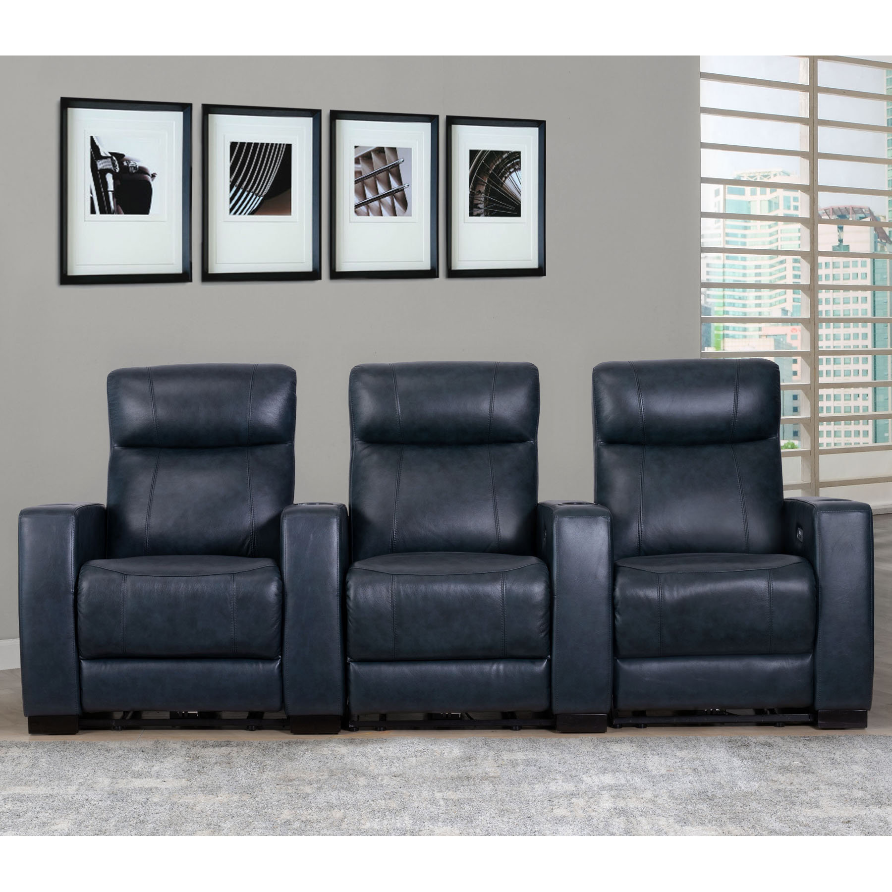 Hokku Designs Baiel 94'' Wide Leather Match Home Theater Seating with Cup Holder Wayfair