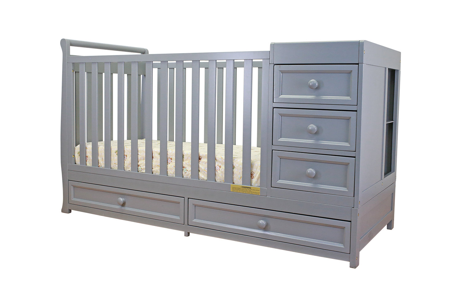 grey cot and change table