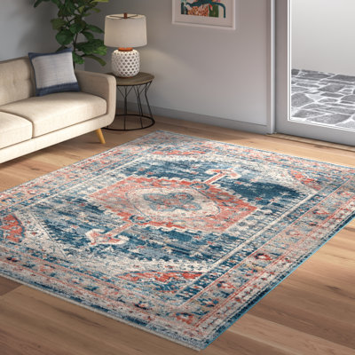Mauna Oriental Medallion Loa Power Loom Performance Blue/Orange Rug