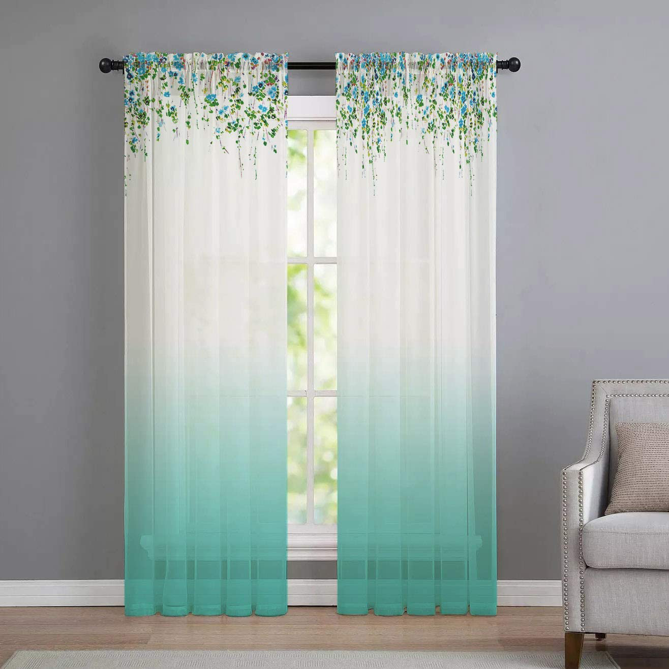 Lilac and Turquoise Curtains for Bedroom Girls Room Decor Set of 2 Panels Ombre 