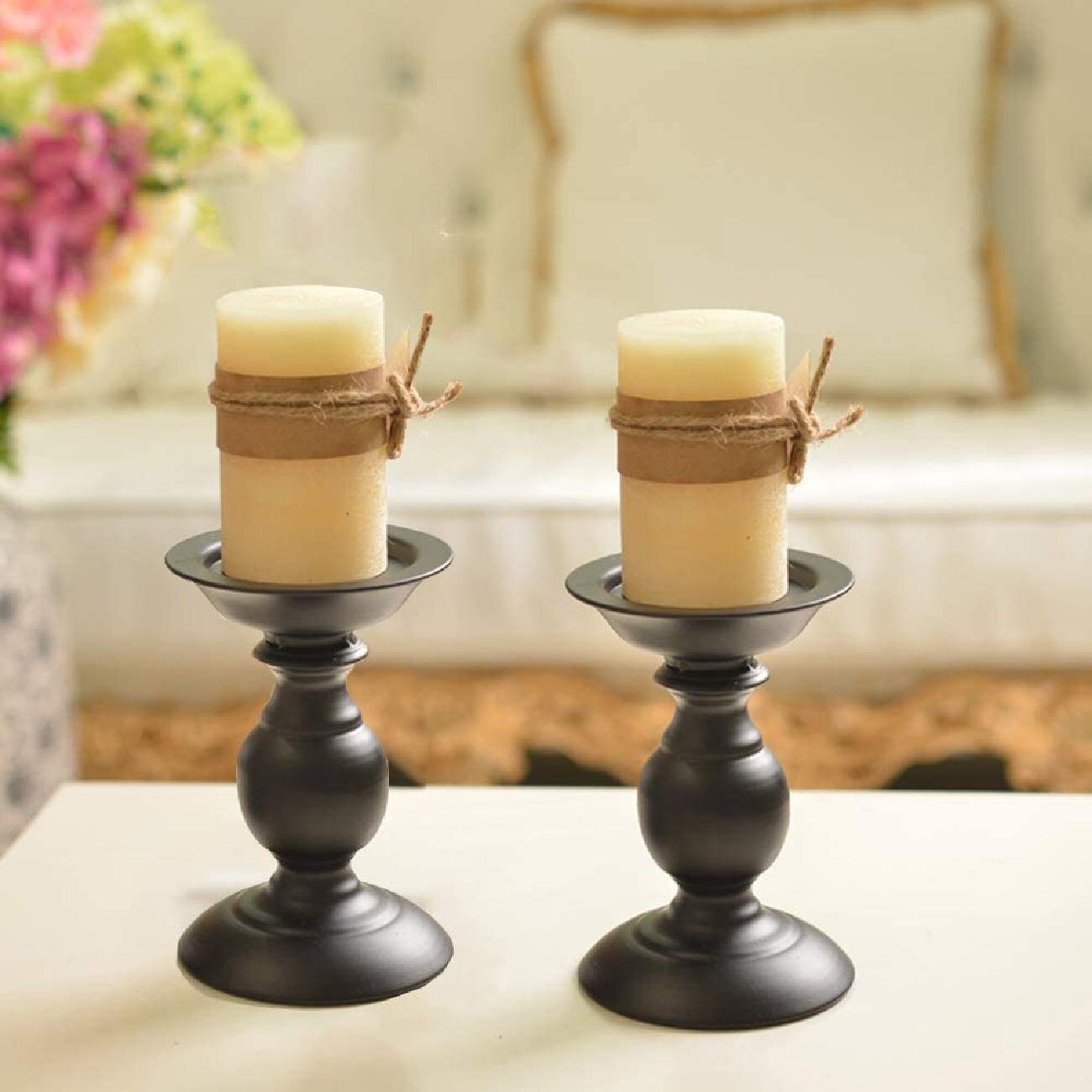 2pcs Wood Candlestick Pillar Candle Holder for Wax Candle for Wedding-L+S