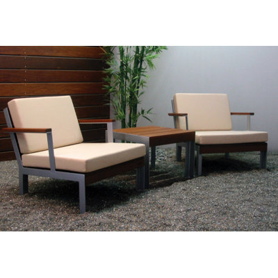 Etra Patio Chair with Cushions Modern Outdoor Frame: Stainless Steel, Surface: Polar White Polyboard, Fabric: Sand