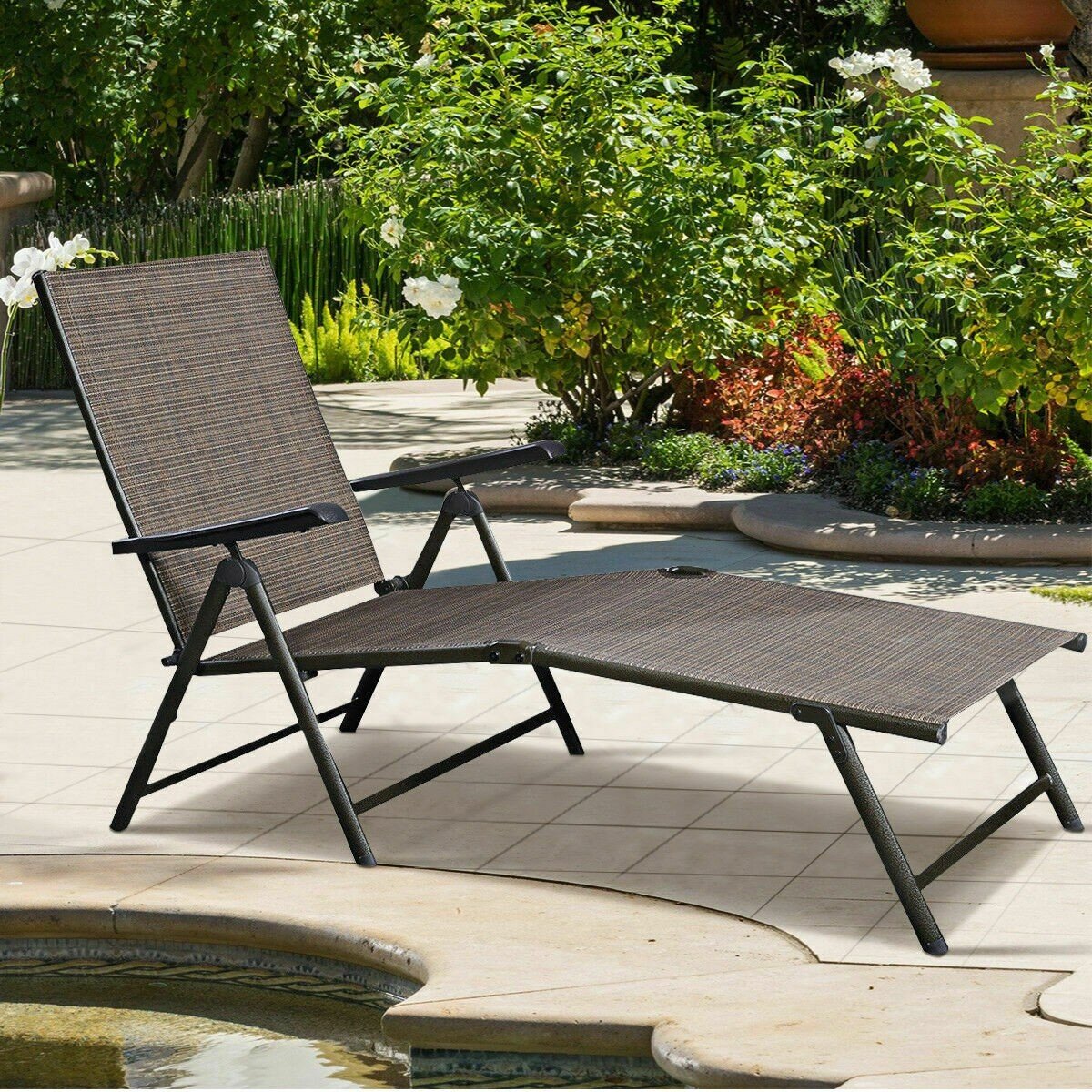 2PCS Home Outdoor Adjustable Pool Recliner Chaise Lounge Chairs Furniture Set