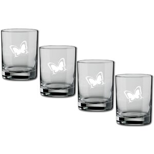 Kasualware Designs Butterfly 14 Oz. Double Old-Fashioned Glass (Set of 4)