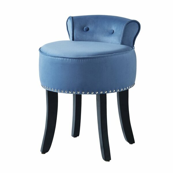 Duhome Modern Velvet Vanity Stool Makeup Stool Vanity Chair Height Adjustable Swivel Stool Round Ottoman Dark Blue 