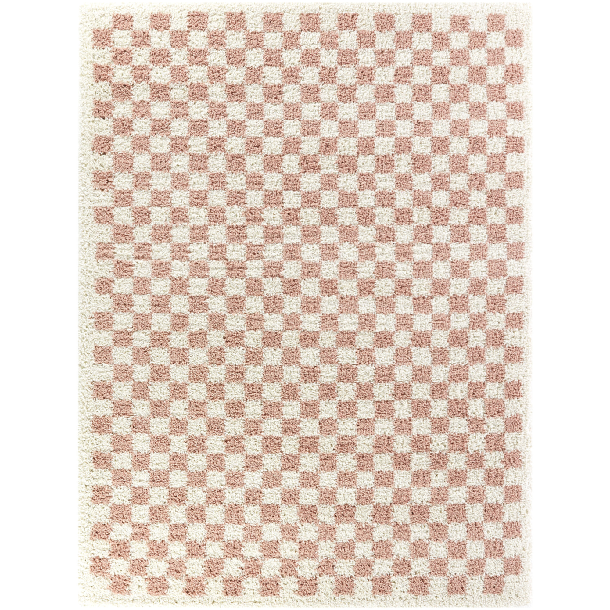 Walker Checkered Machine Woven Area Rug in Pink/Cream Shag