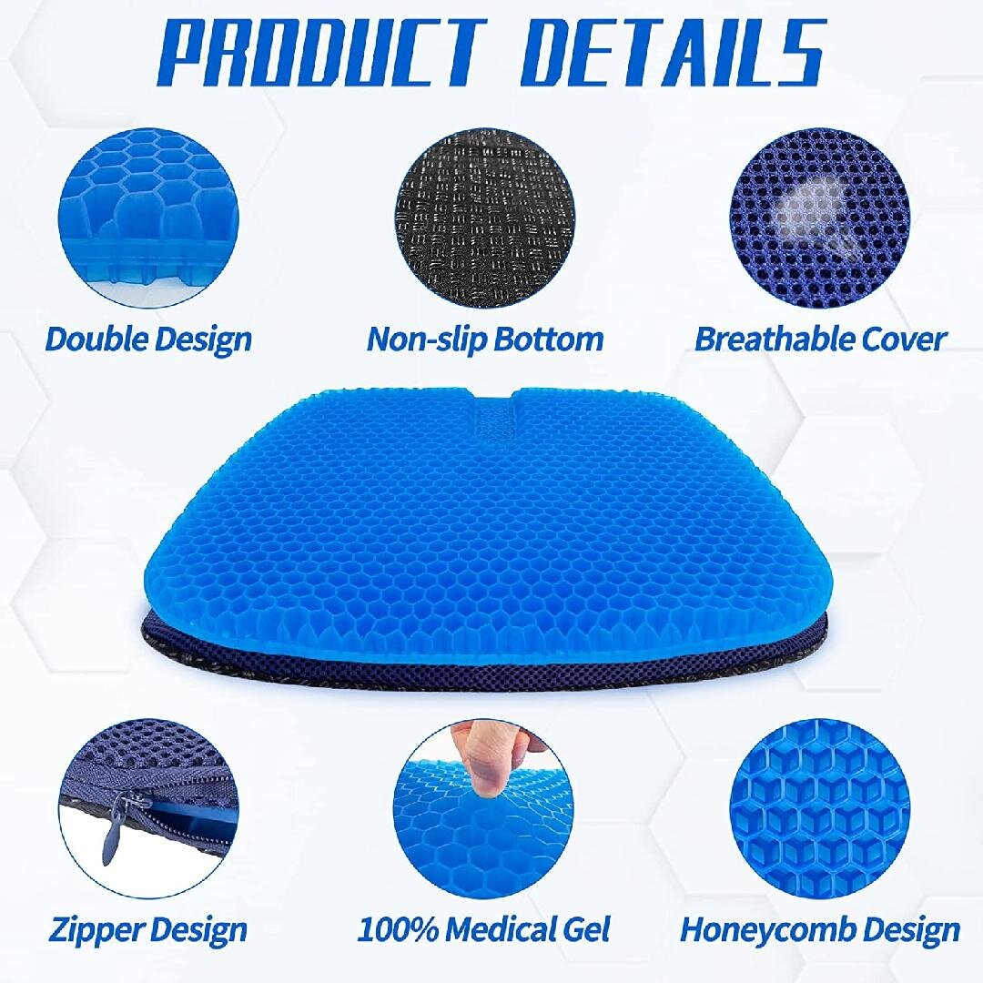 16.5x13.7“ Gel Seat Cushion Blue Square Pressure Reducing Grid Designed for Truck Car Office & Wheelchair Breathable Honeycomb & 1.5“Thick Chairs Pad for Pressure & Sciatica Pain Relief 
