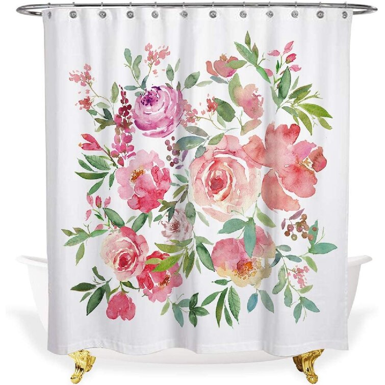 Floral Shower Curtain Flowers Roses Blooms Print for Bathroom 