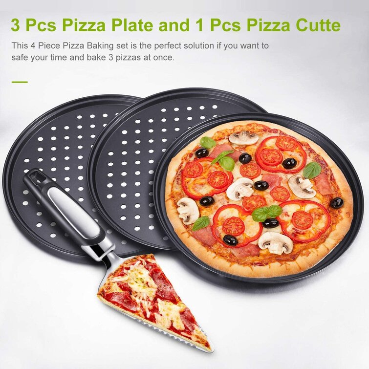 Nonstick Coating Carbon Steel Pizza Crisper Baking Pan with Holes Set of 2 13"
